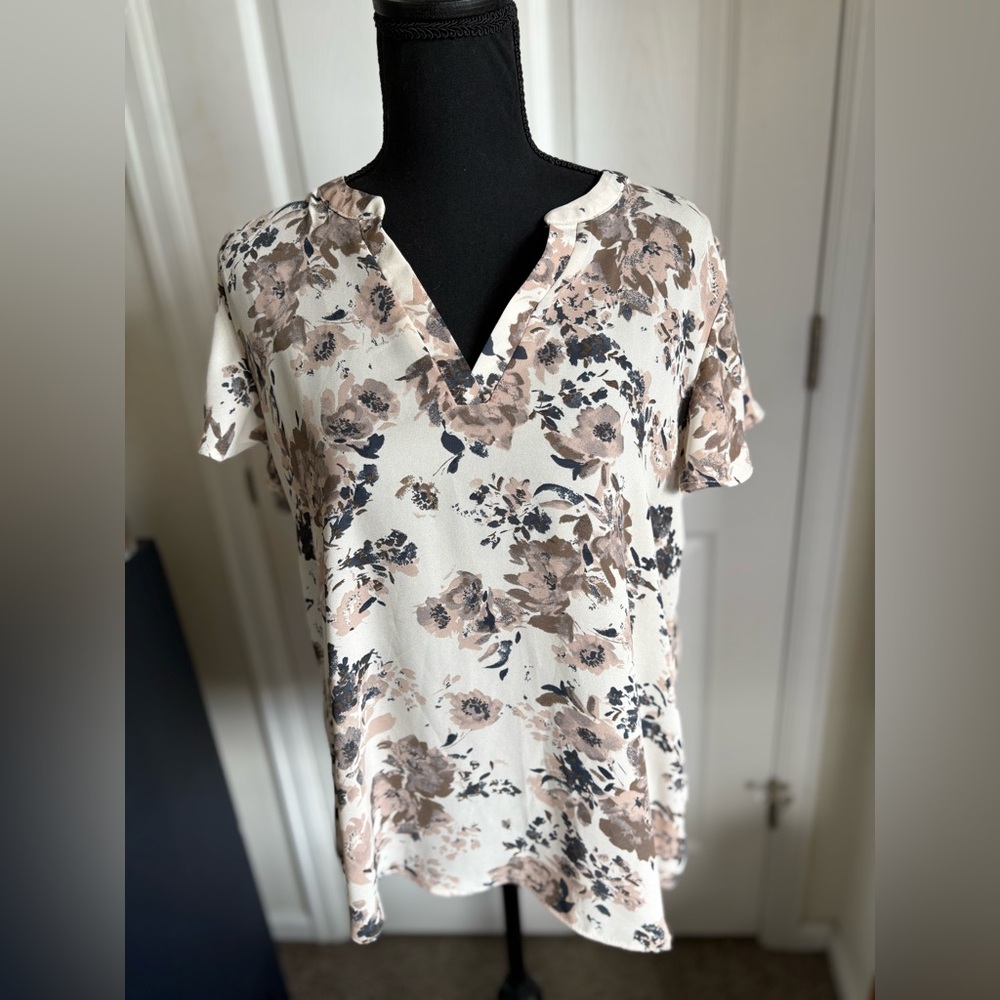 Maurices Cream and Brown Floral Blouse
